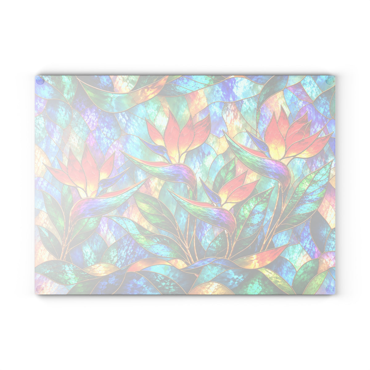 Stained-Glass-Inspired Bird of Paradise Cutting Board – Vibrant Tropical Flowers, Rainbow Foliage & Colorful Botanical Kitchen Décor