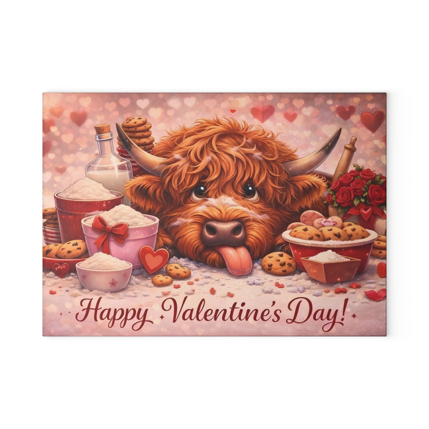 Valentine Highland Cow Baking Glass Cutting Board – Sweet Farmhouse Love Kitchen Decor