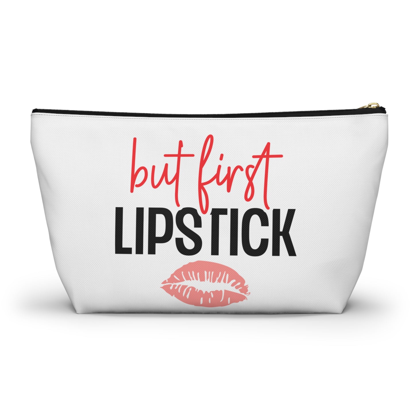 Accessory Pouch – "But First Lipstick" Red Makeup Bag