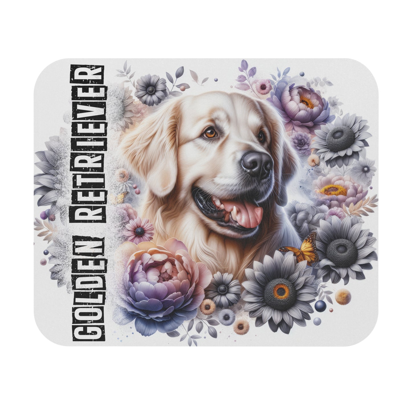 🖱️🐾🌼 Golden Retriever Mouse Pad – Smiling Pup with Florals Desk Art
