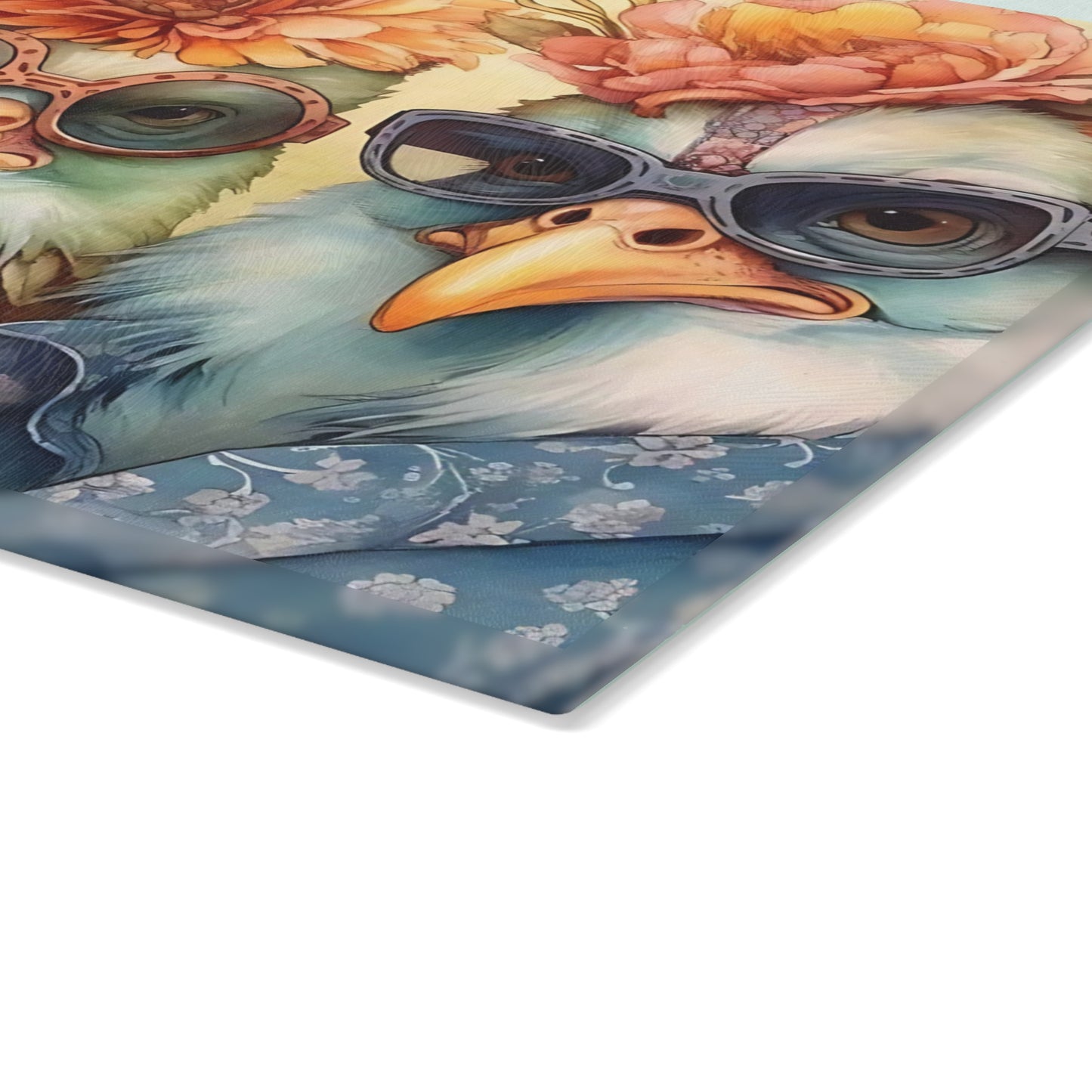 🕶️🌸 Feathered Friends Fun – Whimsical Birds Glass Cutting Board with Style and Sass 🐦