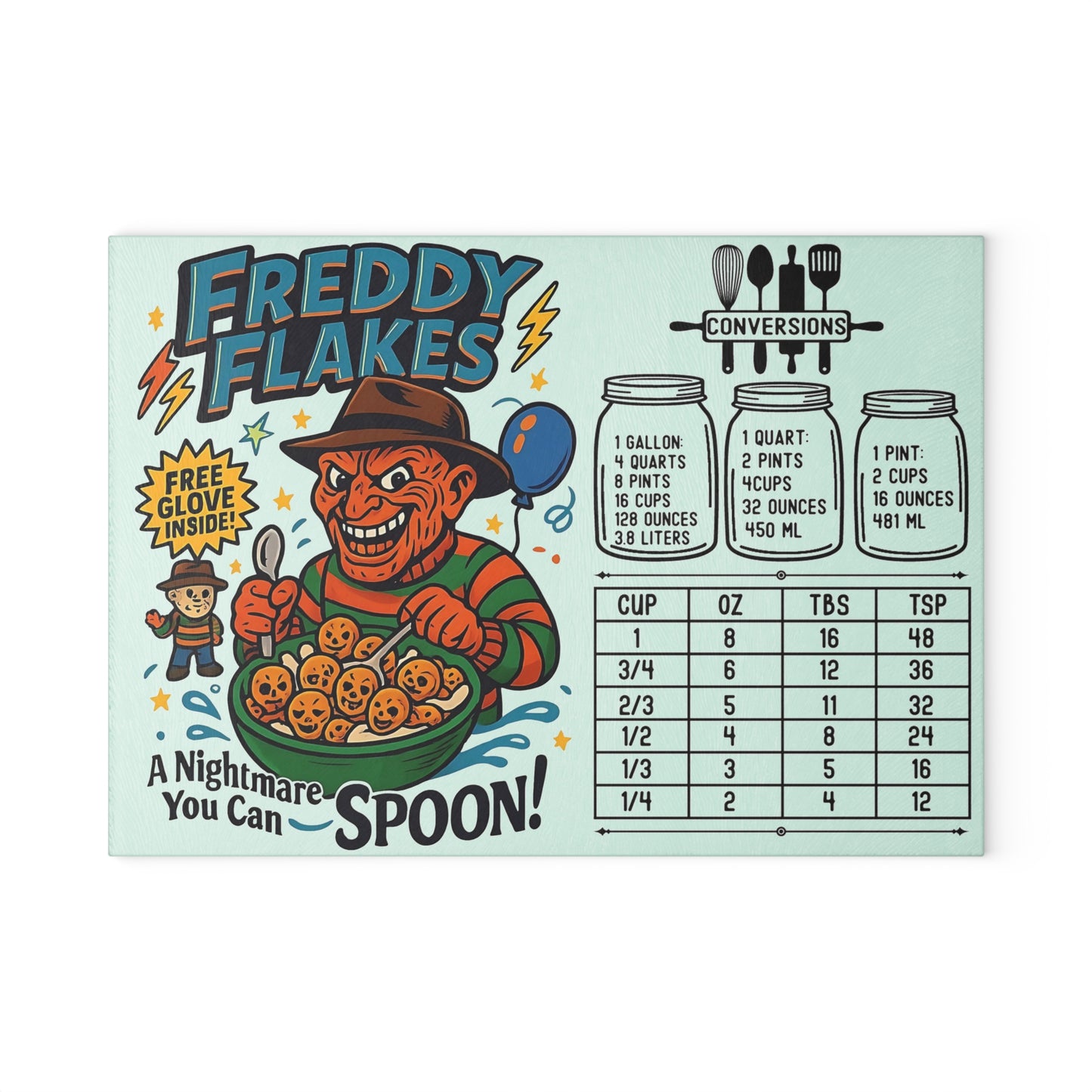 🔥 “Freddy Flakes” Horror Cereal Cutting Board – A Nightmare You Can Spoon! 🍽️