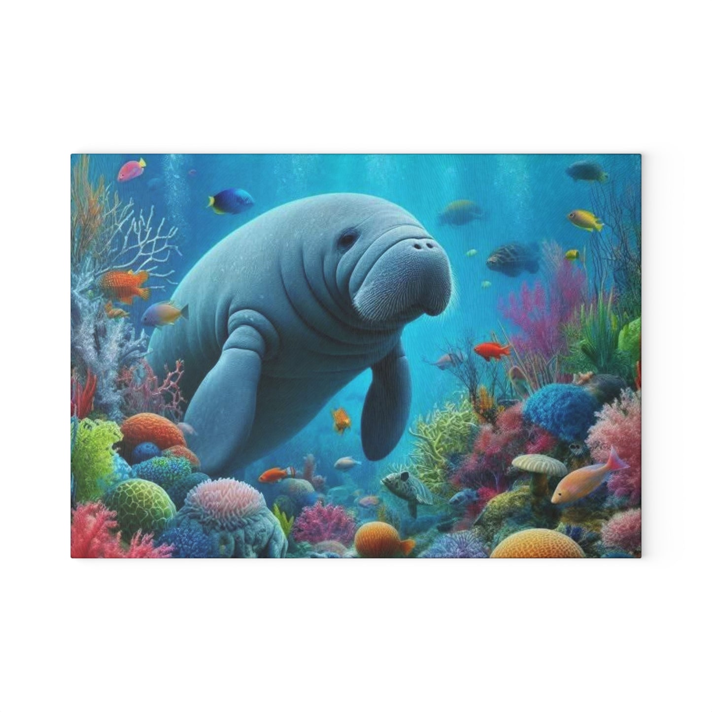 Manatee Cutting Board Textured Glass Florida Spring Kitchen Decor Coastal Home Gift Beach Housewarming Manatee Lover Sea Life Art Nautical
