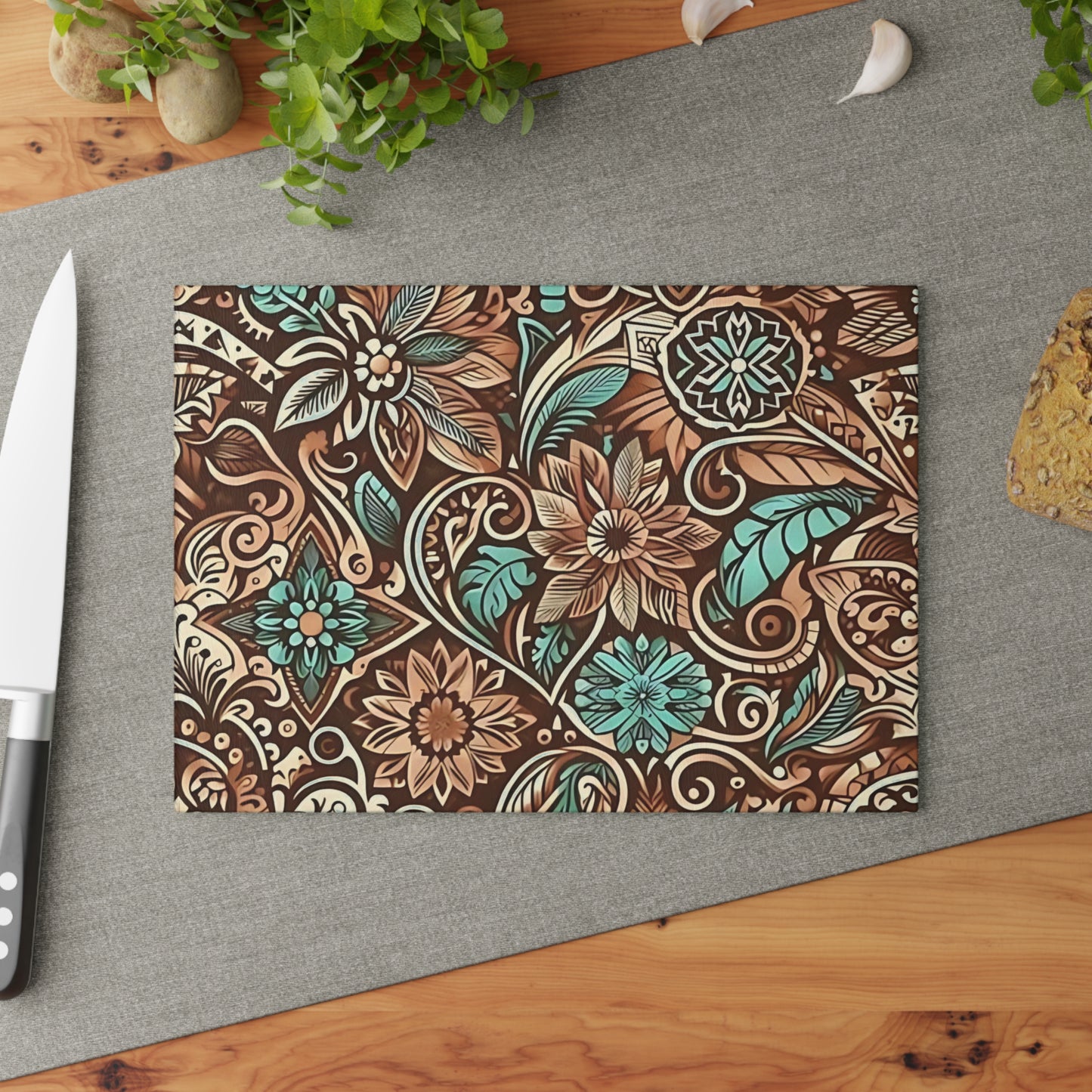 🍂✨ Rustic Floral Swirl Cutting Board – Vintage Charm for Your Kitchen ✨🌿