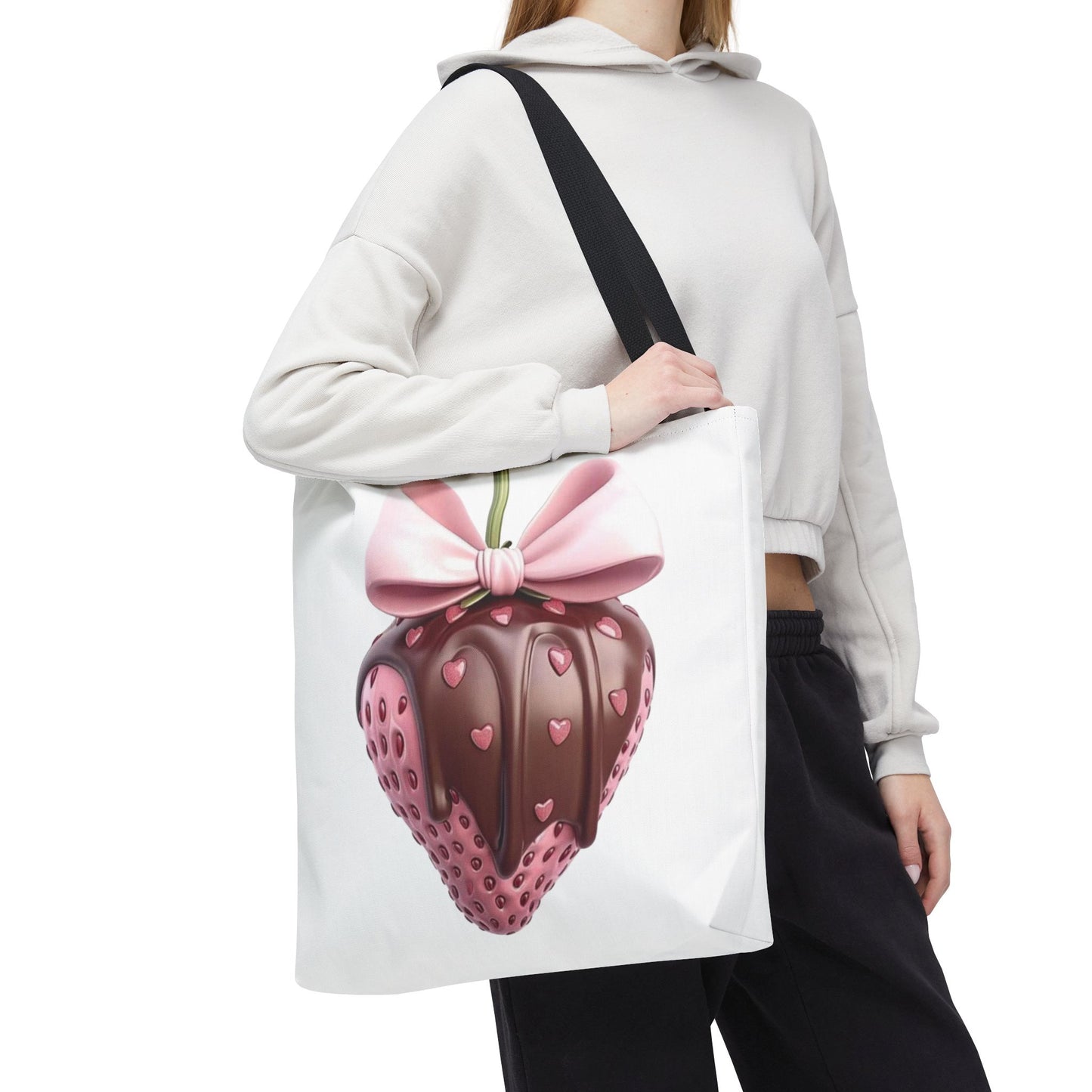 🍓 Chocolate-Dipped Strawberry Tote Bag – Sweet, Romantic & Practical 🍫