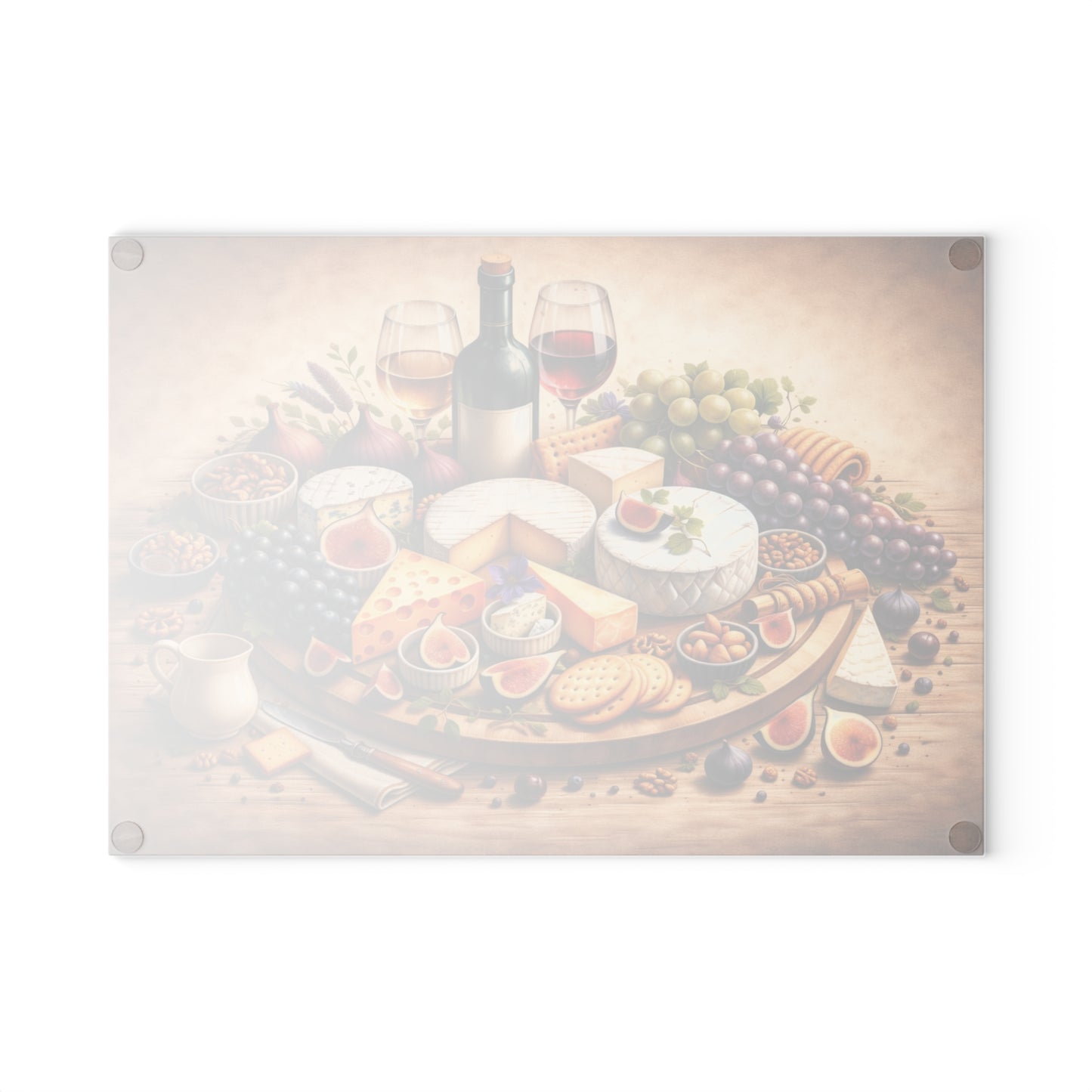 Artisan Cheese & Wine Still Life Glass Cutting Board – Elegant Entertaining Kitchen Décor