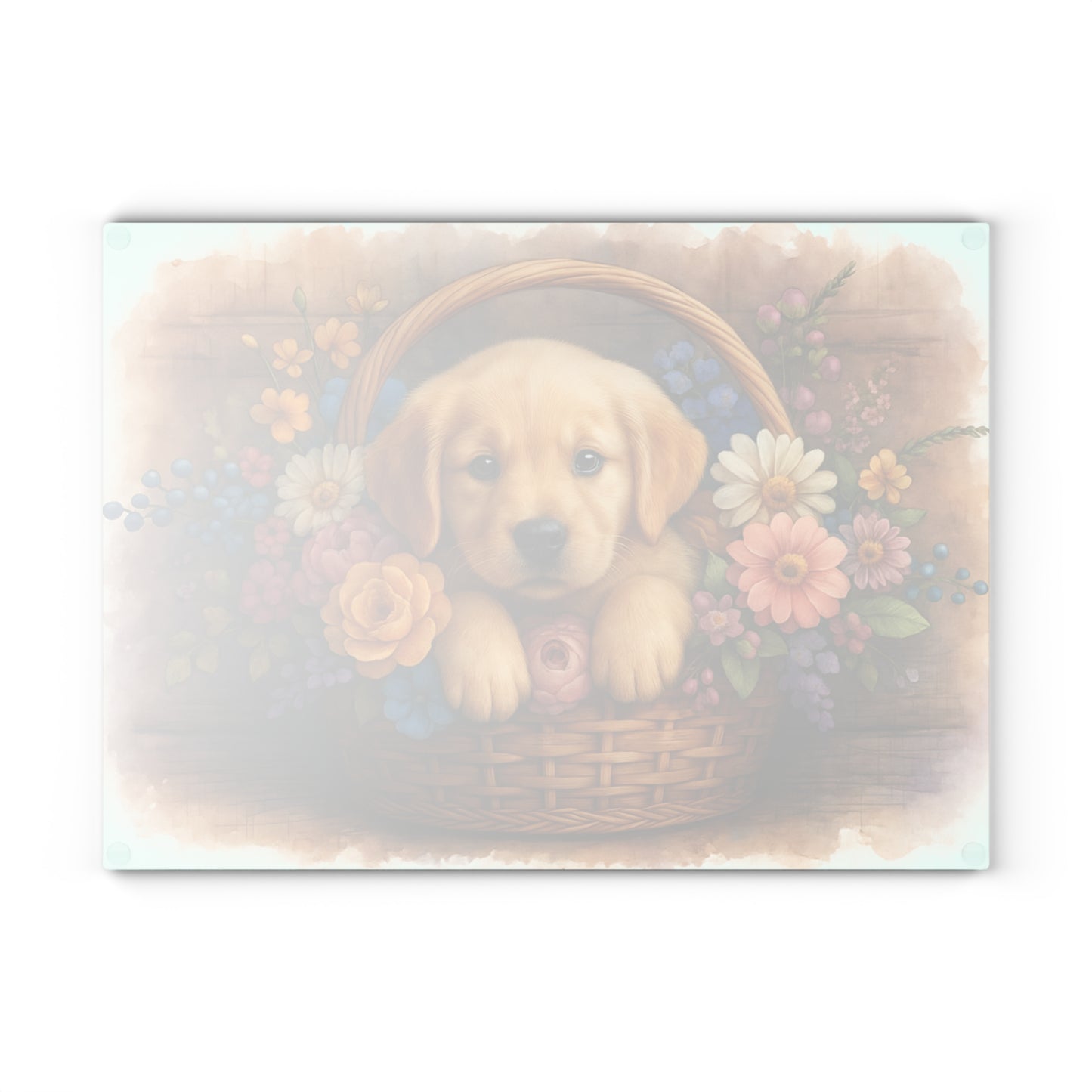 🐾🌼 Golden Puppy in Basket Cutting Board – Timeless Sweetness for Your Kitchen 🌸