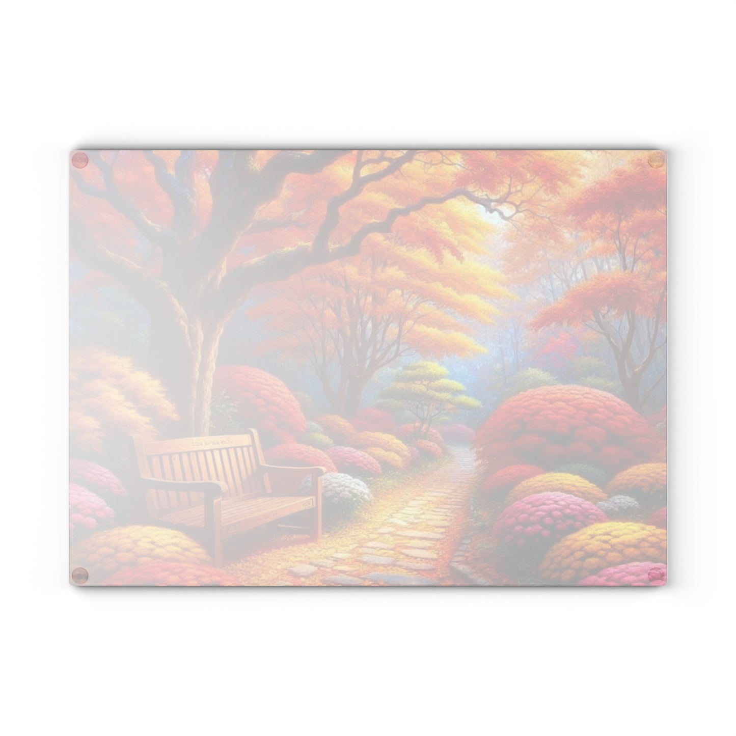 🍁 Autumn Park Bench Path – Cozy Fall Tempered Glass Cutting Board