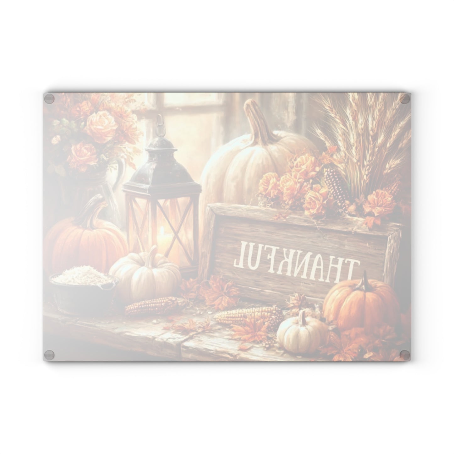 🎃🕯️ “Thankful Autumn Vignette” Glass Cutting Board – Cozy Charm for Your Kitchen