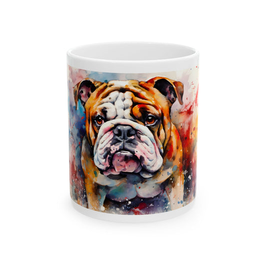 Taza de acuarela de bulldog: ¡una representación colorida y atrevida de tu peludo amigo!