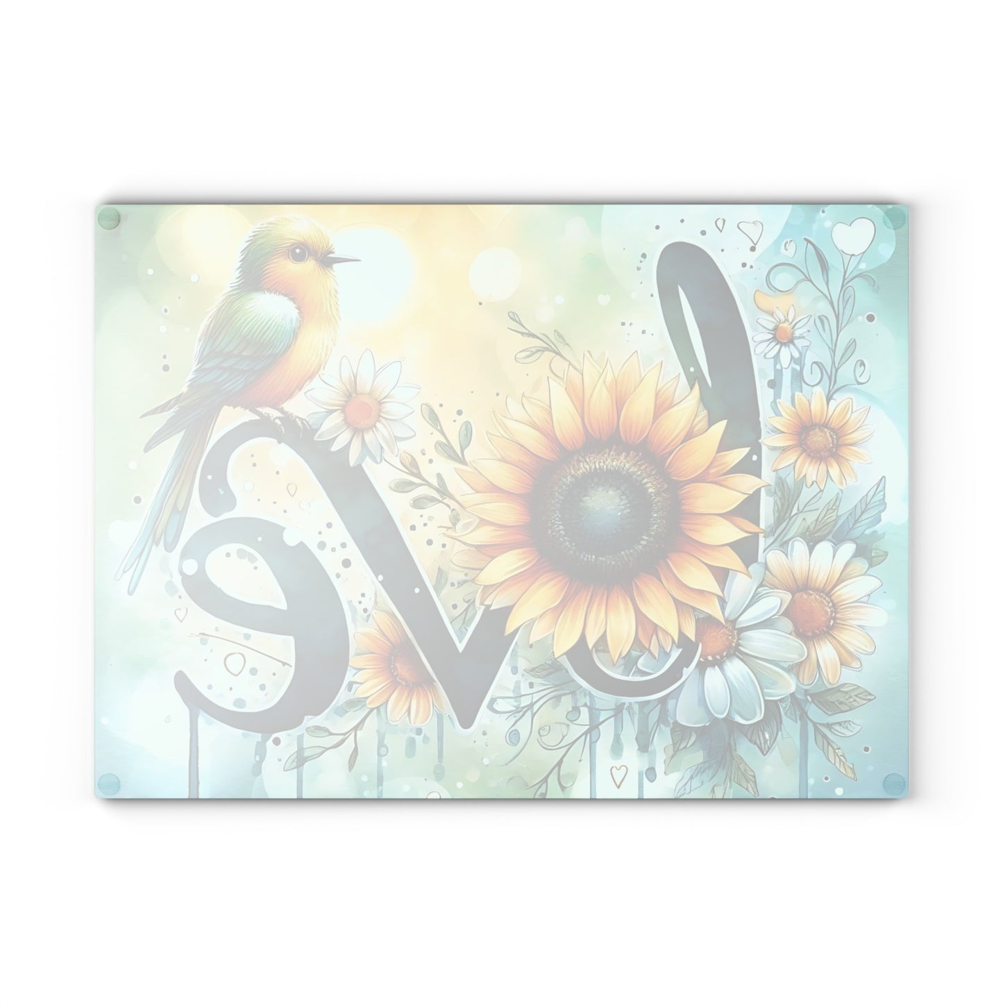 Tabla de cortar Love con diseño de pájaro y girasol
