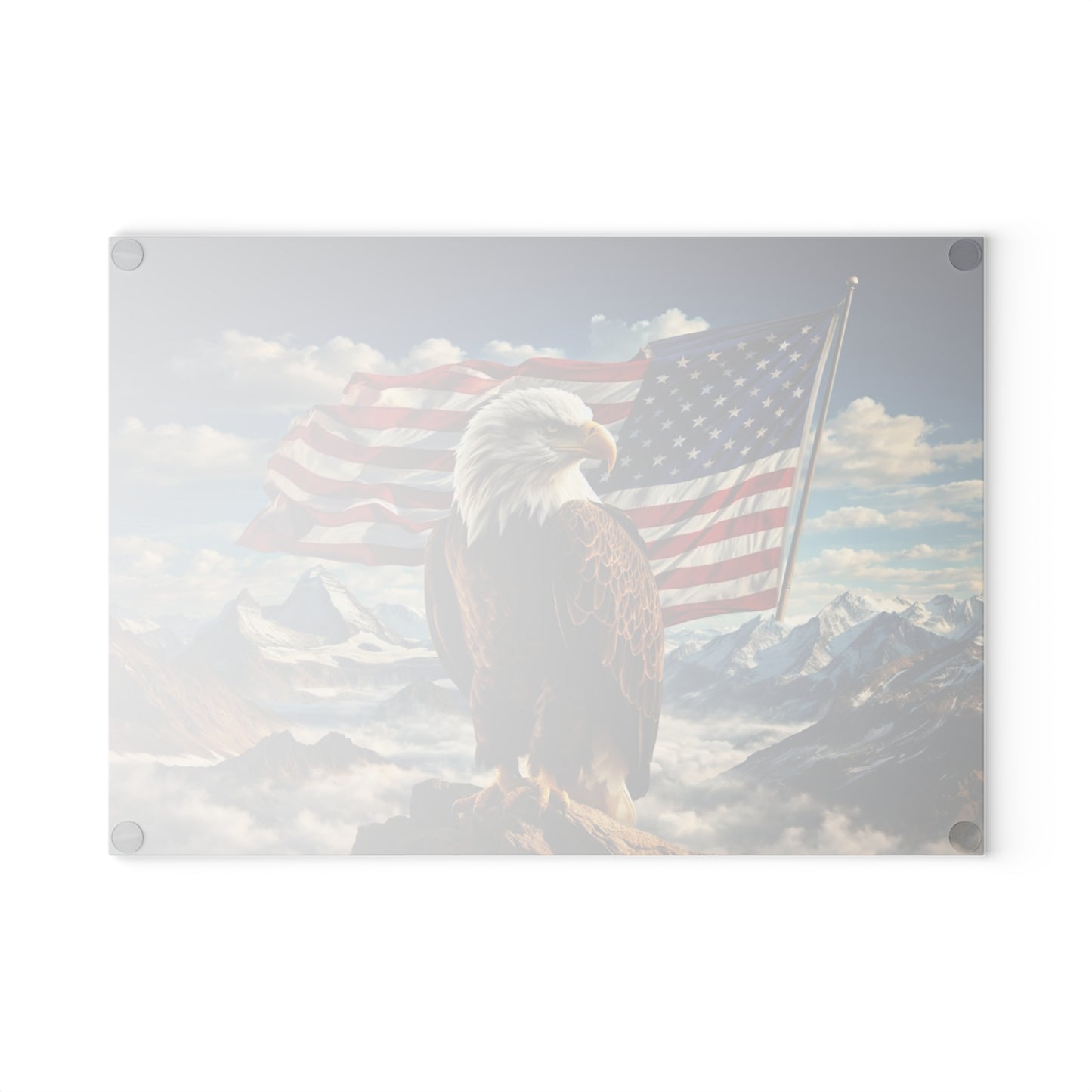 Majestic American Eagle Glass Cutting Board – Patriotic Mountain Landscape Kitchen Art & Display Board