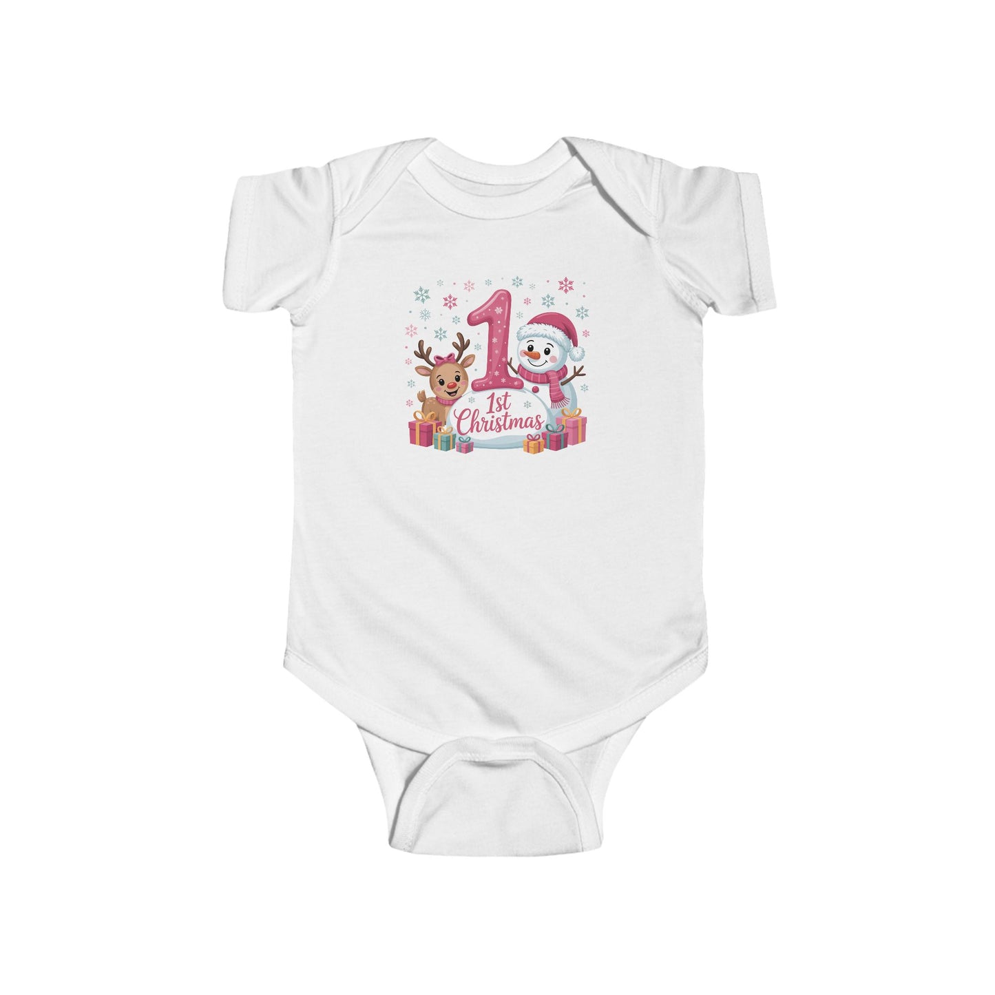 🎄☃️ My 1st Christmas Baby Onesie – Reindeer & Snowman Holiday Keepsake 🍼✨