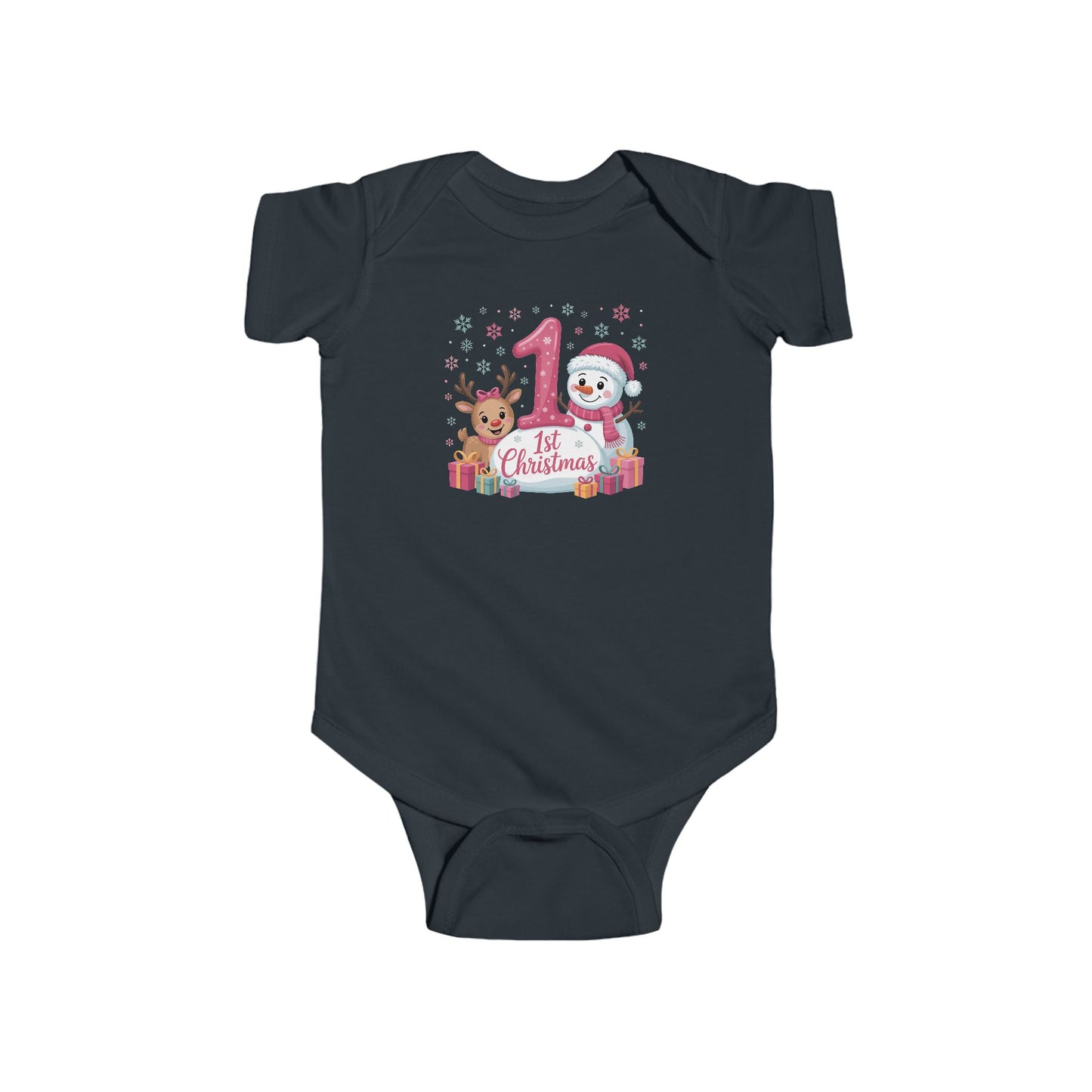 🎄☃️ My 1st Christmas Baby Onesie – Reindeer & Snowman Holiday Keepsake 🍼✨