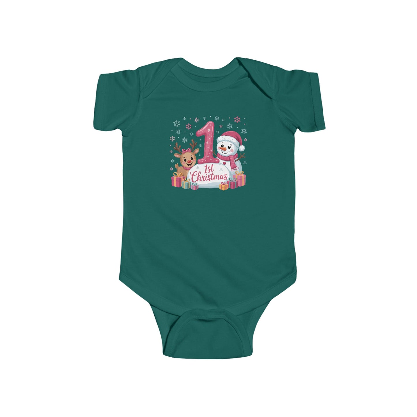 🎄☃️ My 1st Christmas Baby Onesie – Reindeer & Snowman Holiday Keepsake 🍼✨