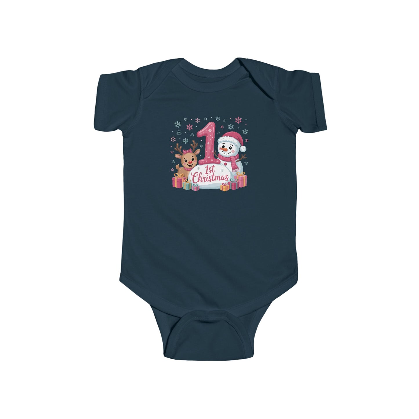 🎄☃️ My 1st Christmas Baby Onesie – Reindeer & Snowman Holiday Keepsake 🍼✨
