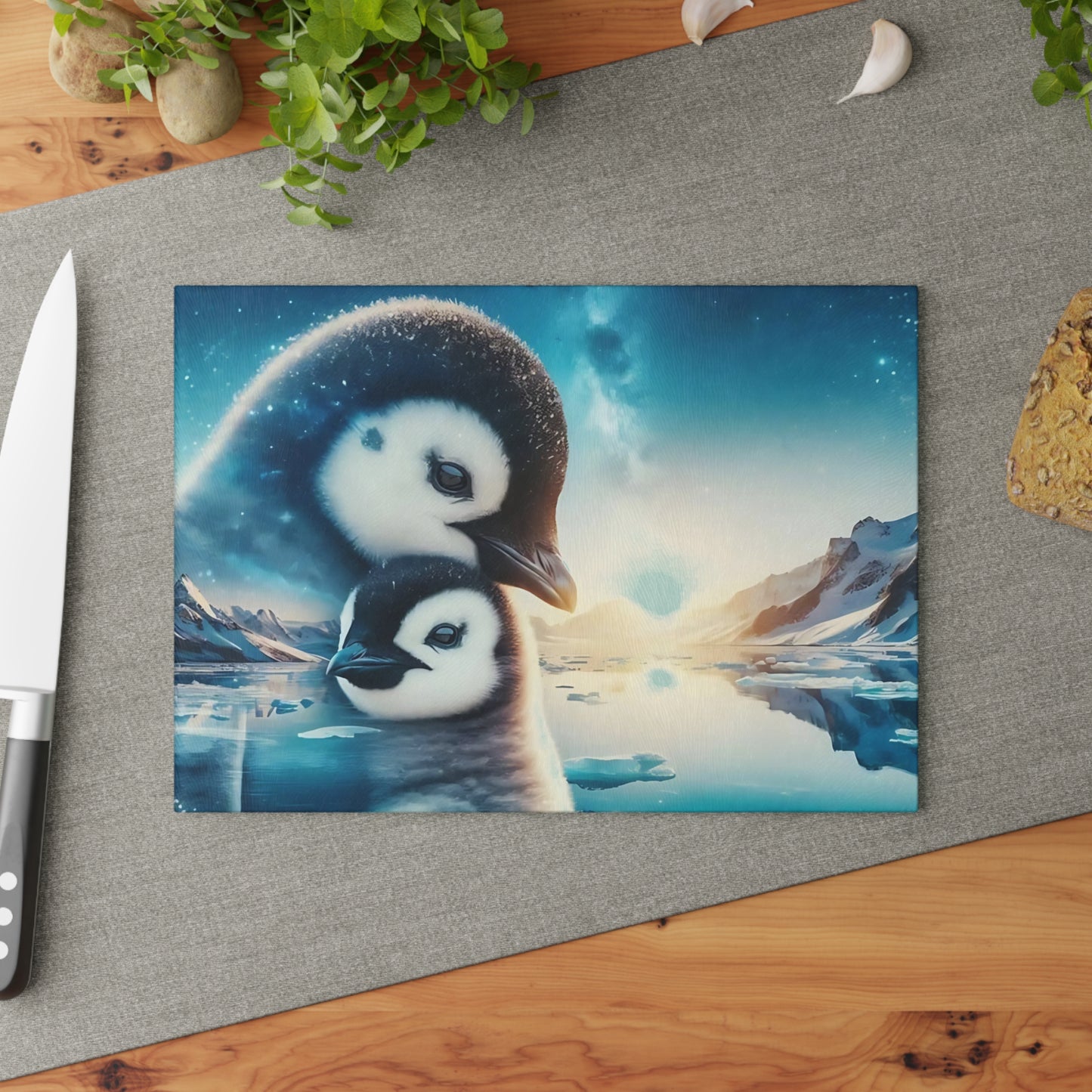 🐧❄️ Penguin & Chick Arctic Cutting Board – Polar Serenity for Your Kitchen ❄️🐧