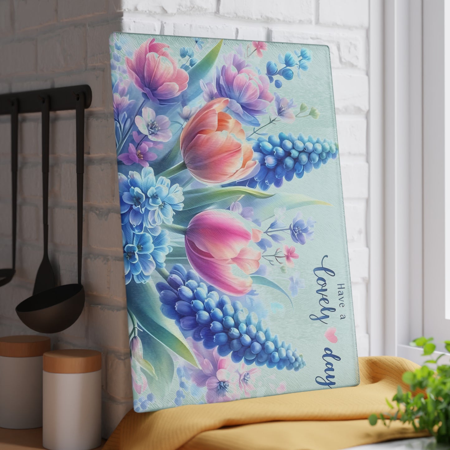 Have a Lovely Day Tempered Glass Cutting Board – Floral Kitchen Décor
