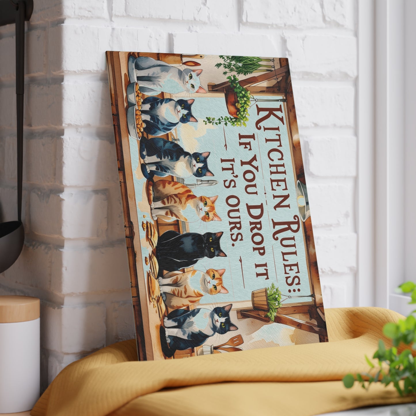 🐱🍴 Kitchen Rules Cat Cutting Board – “If You Drop It, It’s Ours” 🍴🐱