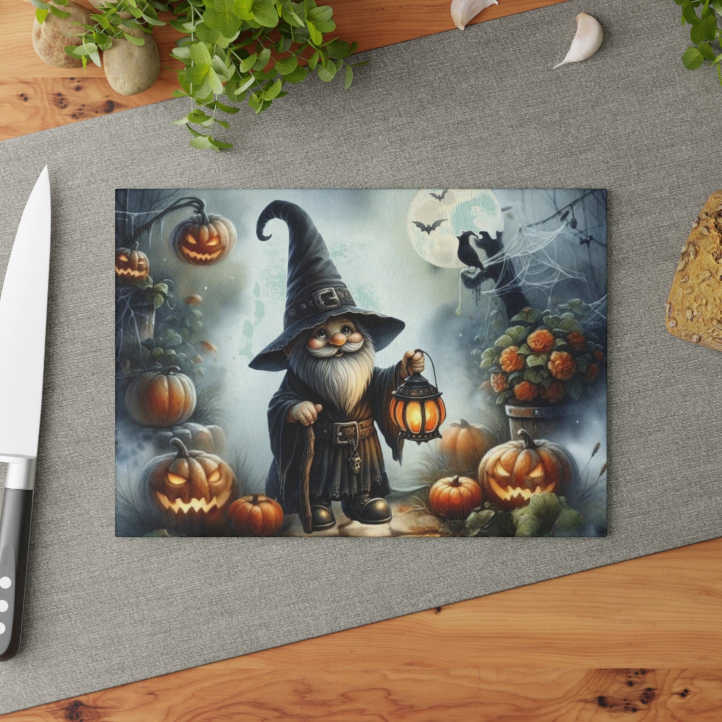 🎃🧙 Halloween Wizard Gnome Cutting Board – Spooky Gnome Charm for Your Kitchen