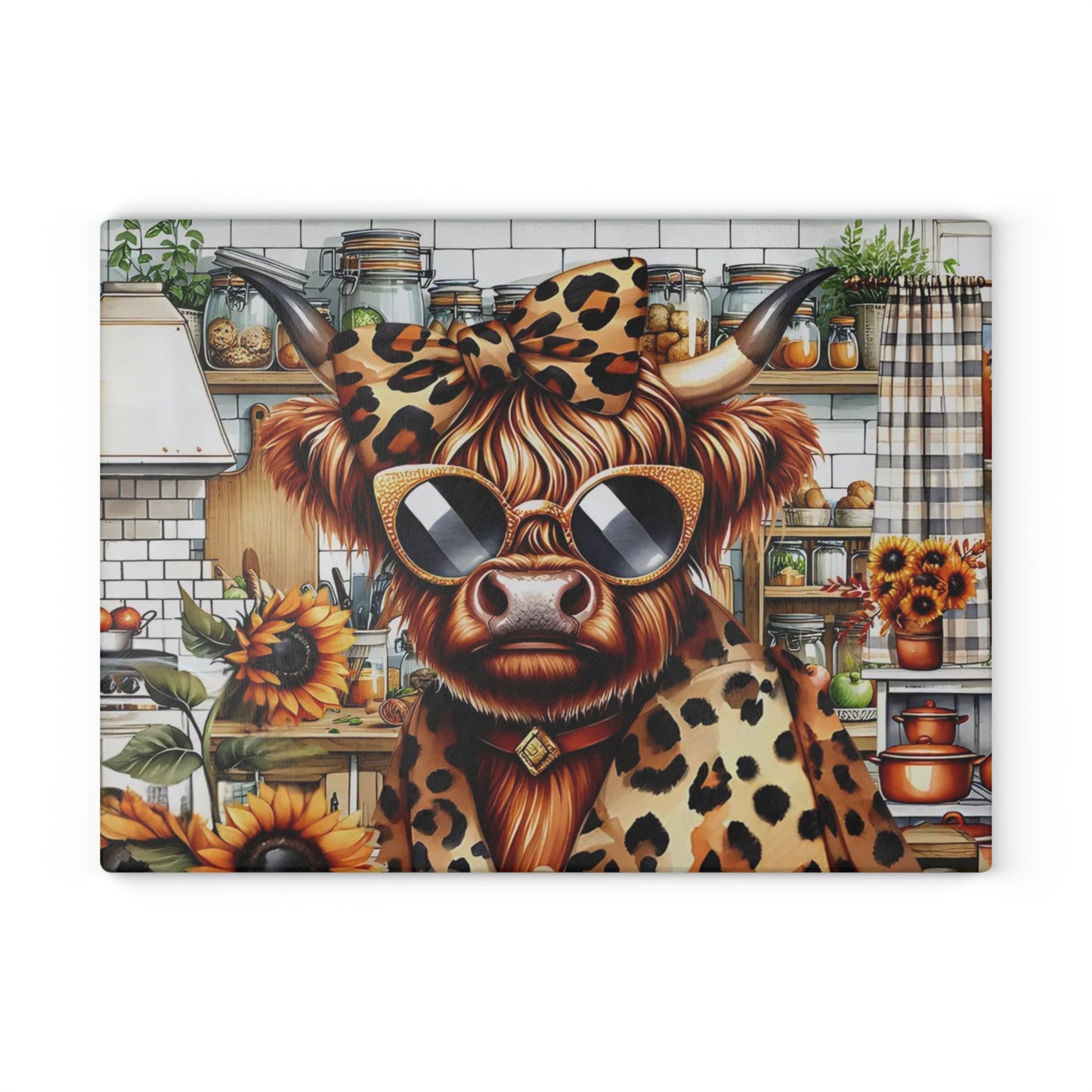 🐮🔥 “Stylish Country Cow” Glass Cutting Board – Cozy Charm for Your Kitchen