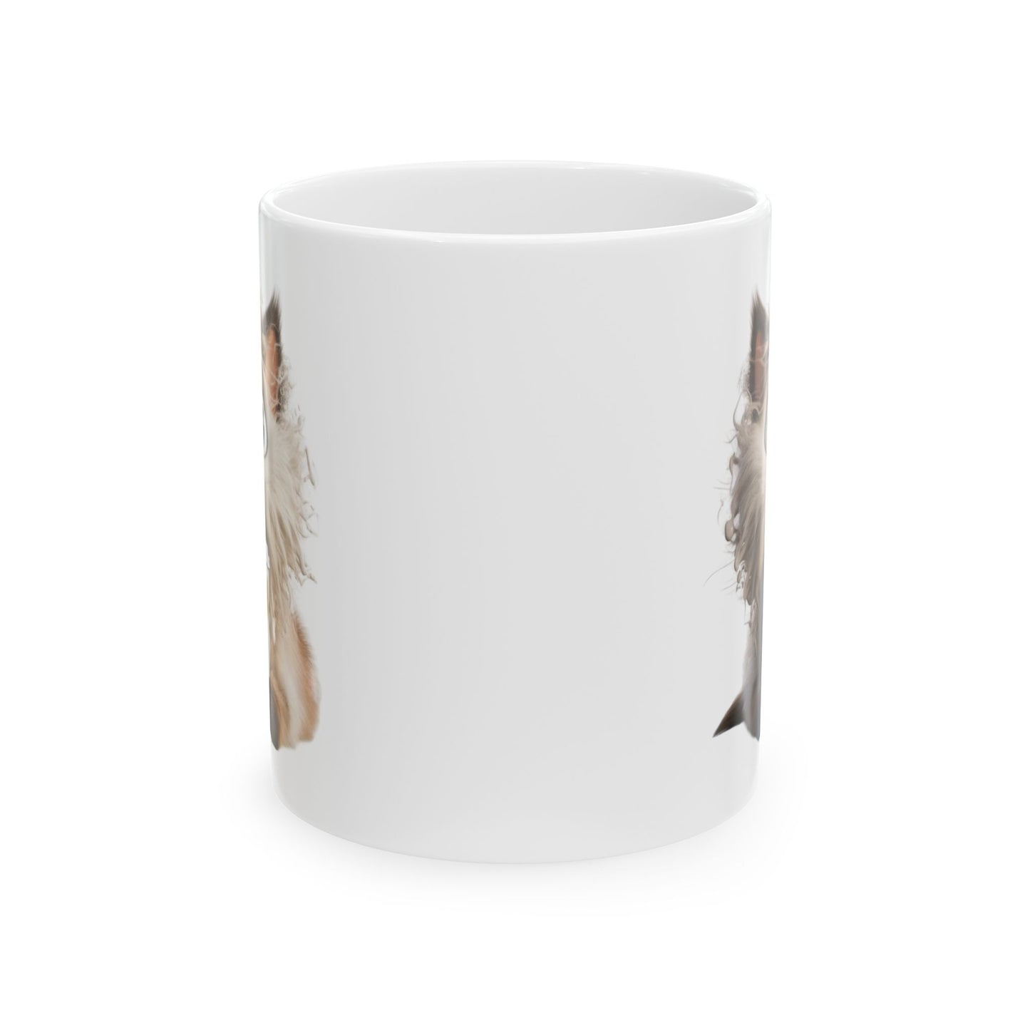Fluffy Cat Coffee Mug – Funny Surprised Cat Holding a Coffee Cup – Personalized