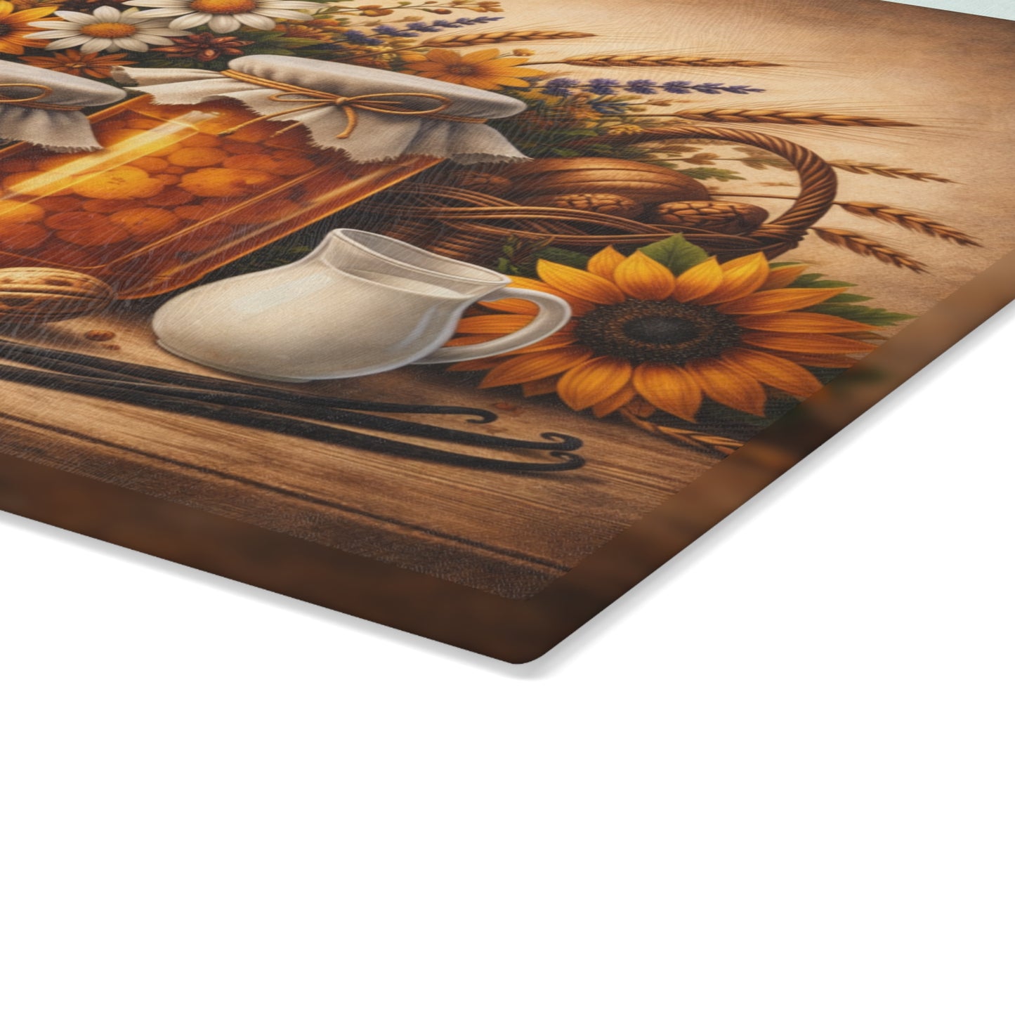 Harvest Pantry Still Life Glass Cutting Board – Rustic Farmhouse Kitchen Artwork