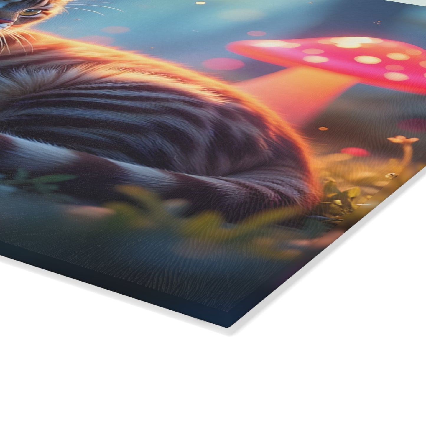 🐱🍄 Cat and Mushroom Cutting Board – Whimsical Nighttime Magic 🌌