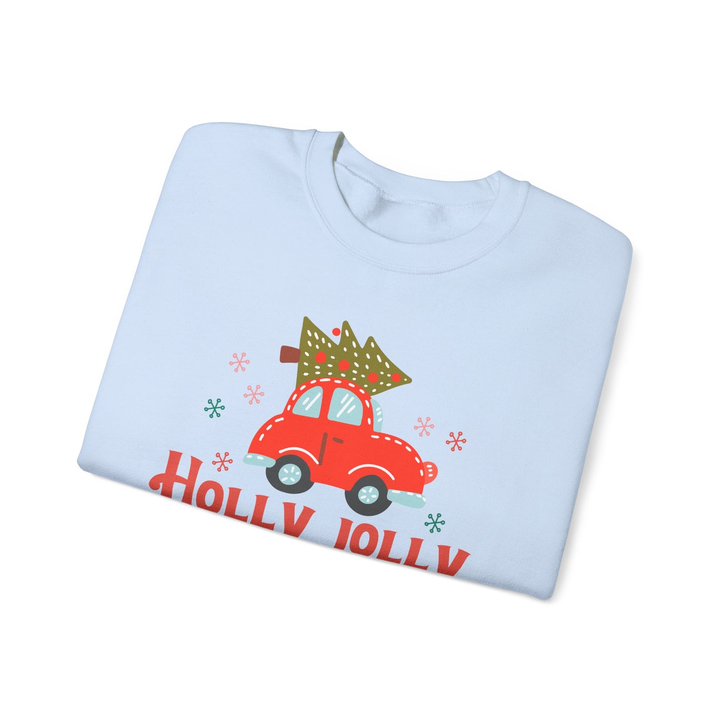 🎄🚗 Holly Jolly Vibes Crewneck – Cute Red Car & Tree Graphic