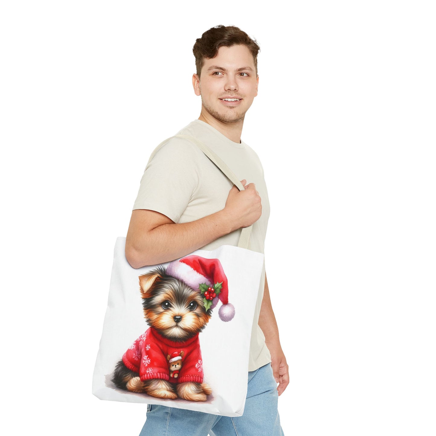 🎄 Santa Yorkie Christmas Tote Bag – Holiday Cheer in Every Stitch 🐾