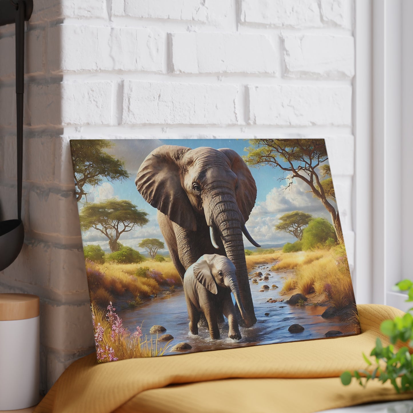 Mama Elephant and baby tempered glass cutting board