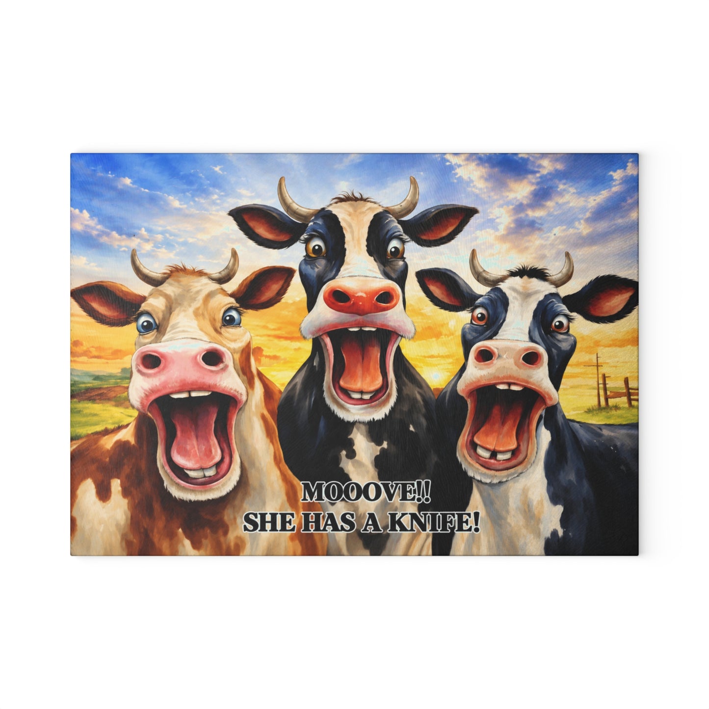 Mooove!! She Has a Knife Glass Cutting Board – Funny Farm Kitchen Decor