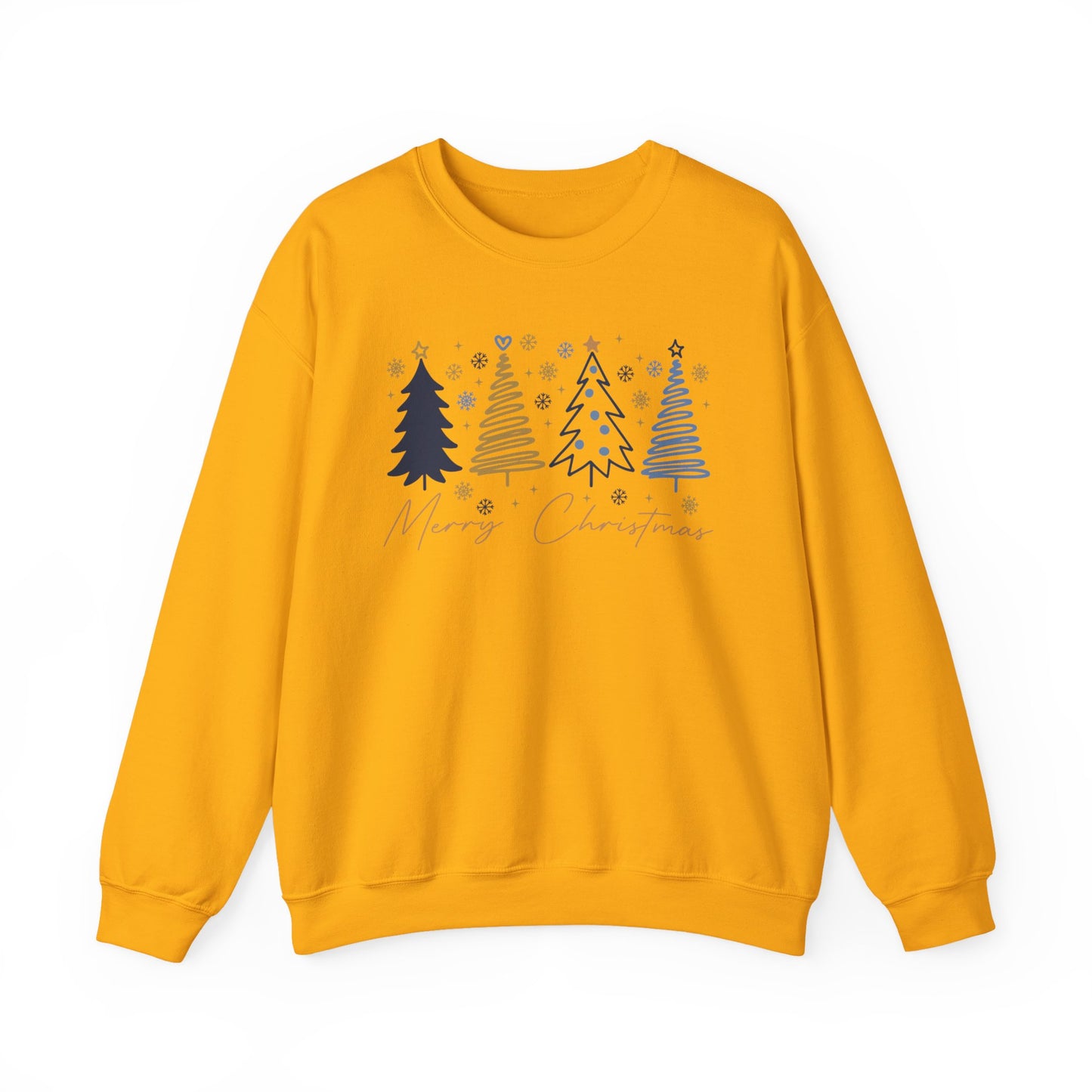 🎄✨ Merry Christmas Sweatshirt – Modern Navy & Gold Holiday Trees ❄️⭐