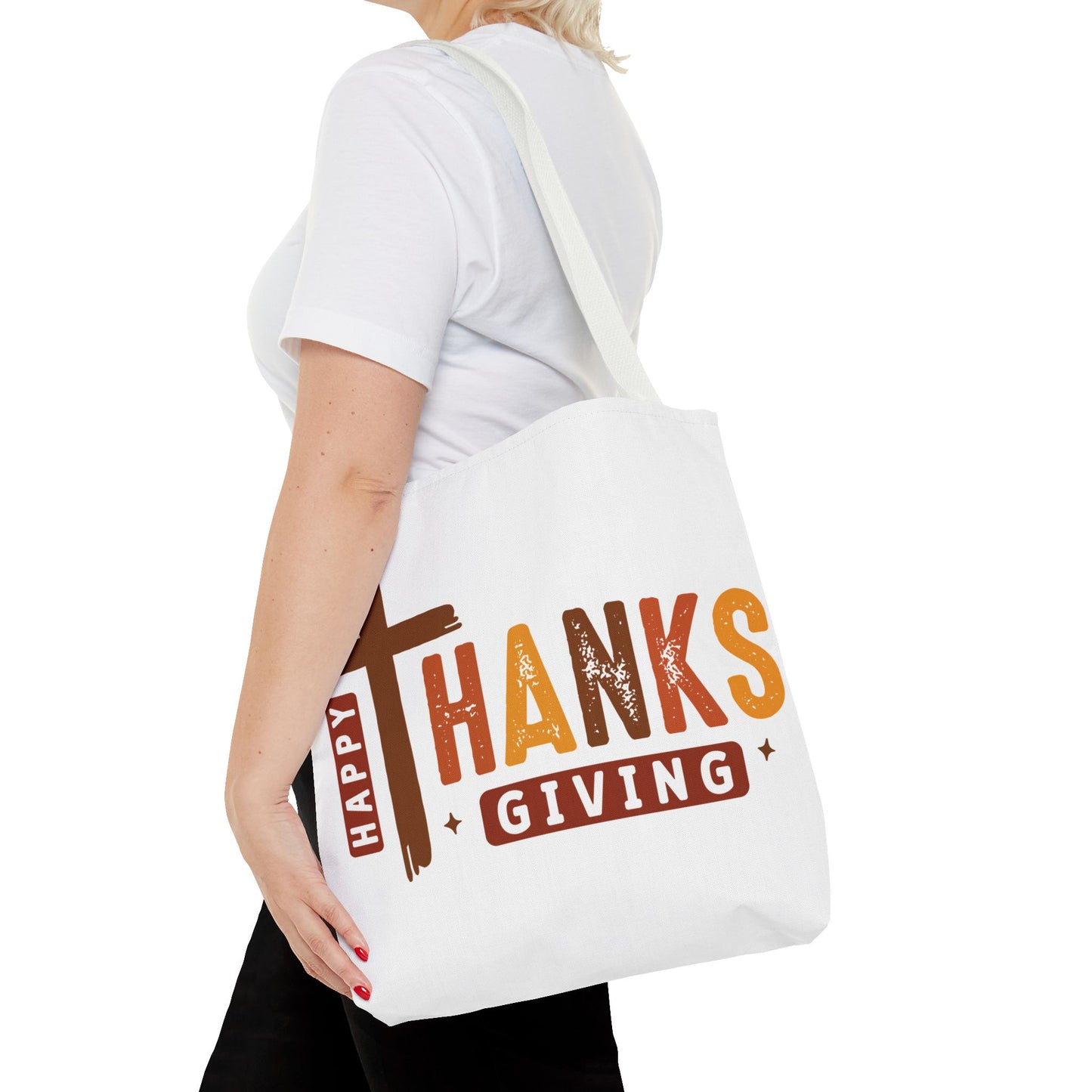 ✝️ Happy Thanksgiving Cross Tote – Faith & Gratitude in Fall Colors 🍂