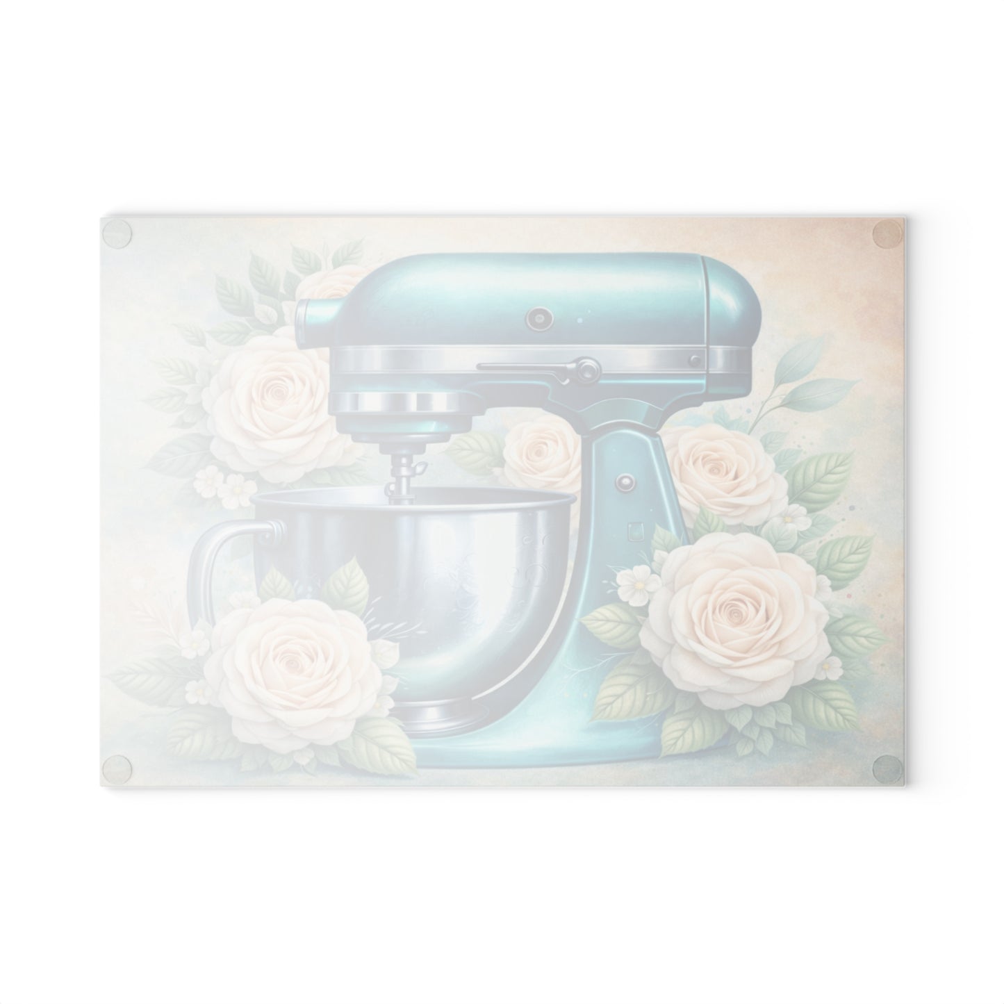 Teal Kitchen Mixer Glass Cutting Board – Elegant Farmhouse Kitchen Decor