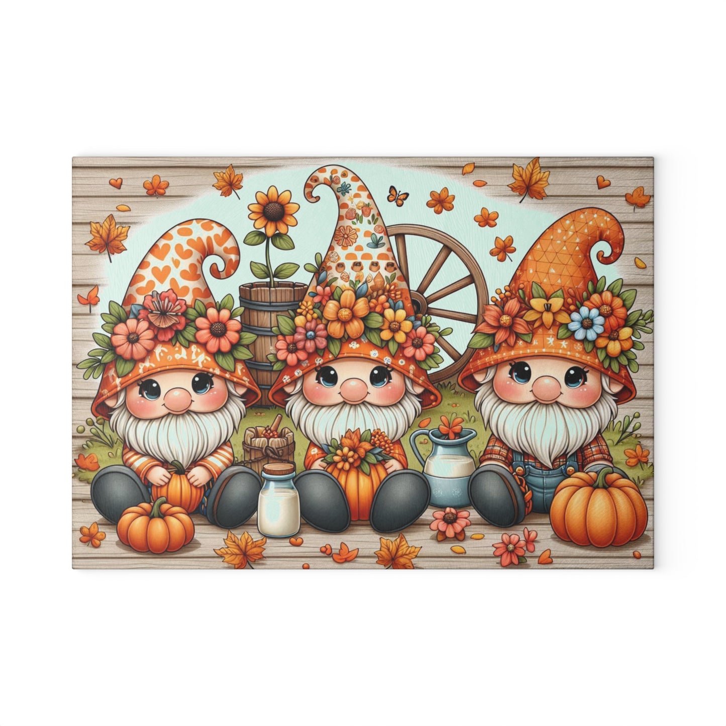 🍂 Autumn Gnome Trio Cutting Board – Whimsical Harvest Charm for Your Kitchen
