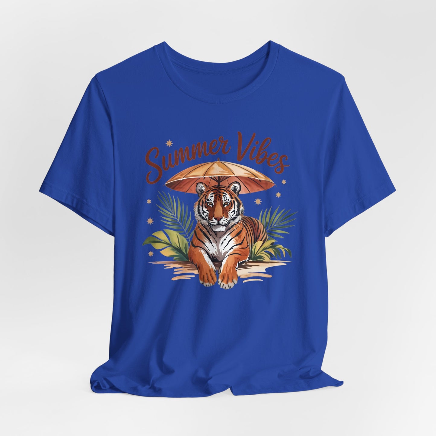 Camiseta Summer Vibes Tiger – Gráfico de palmeras de la selva con paraguas | Múltiples opciones de color
