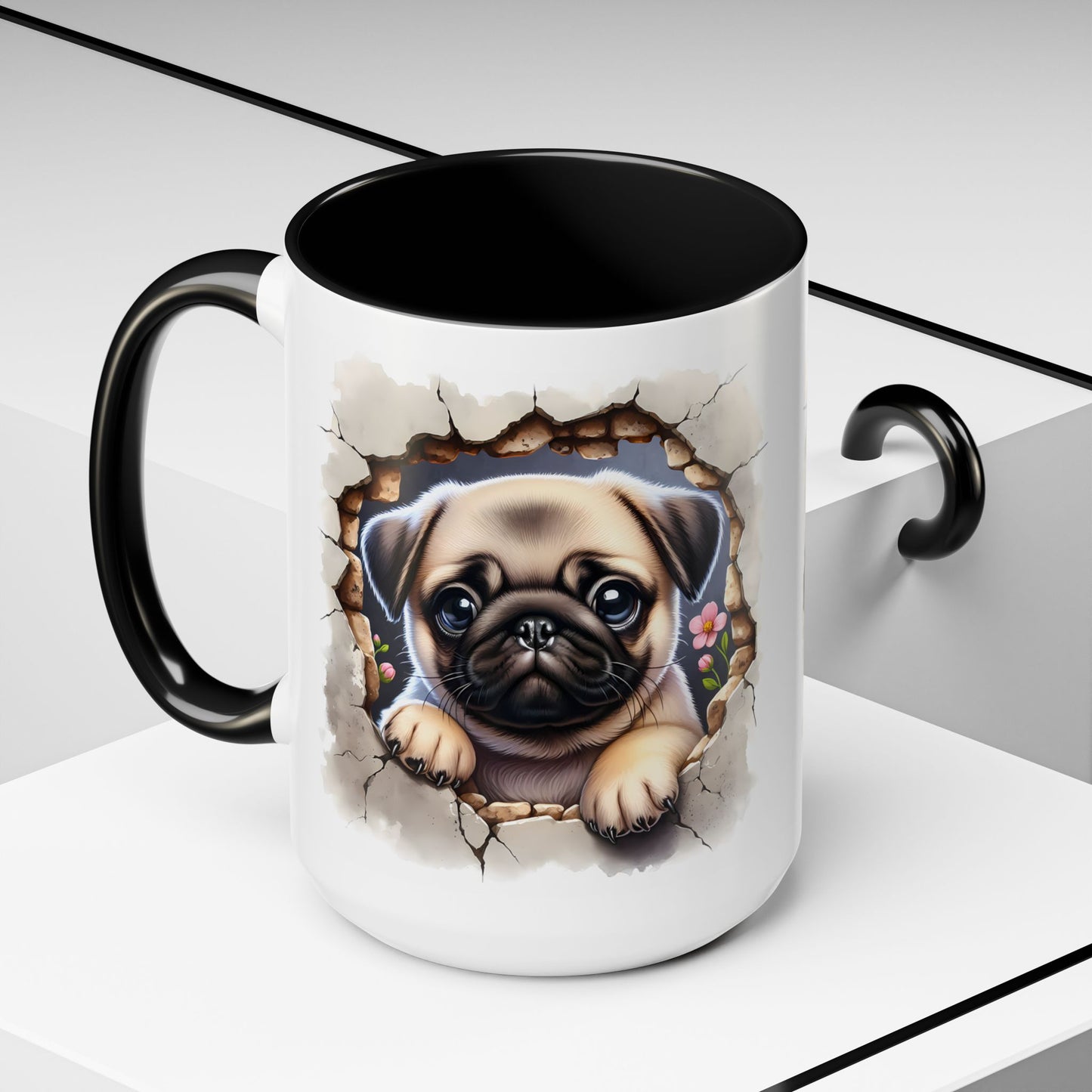 🐾💛 Pug Puppy Accent Mug – Cute Wrinkly Pug Coffee Cup ☕✨