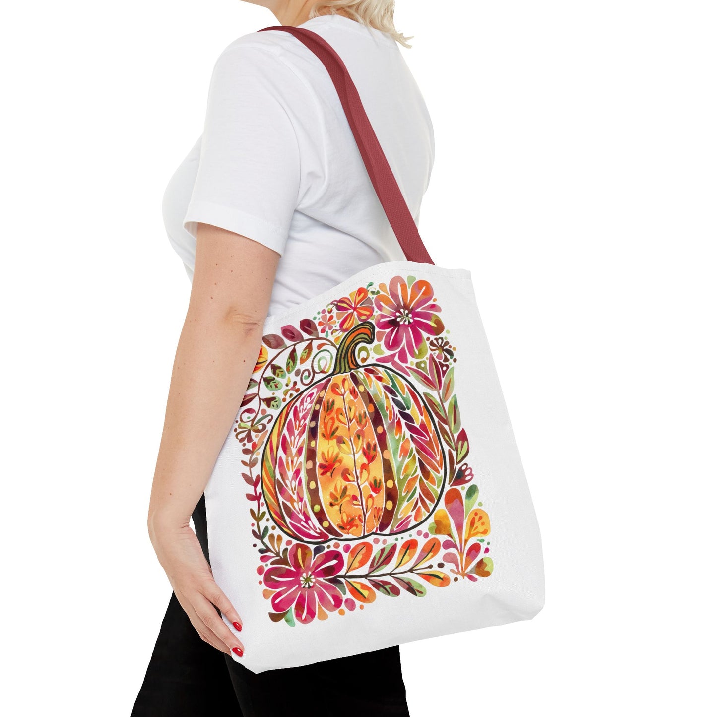 🎨 Watercolor Autumn Pumpkin Floral Tote Bag – Artistic Fall Charm 🍂