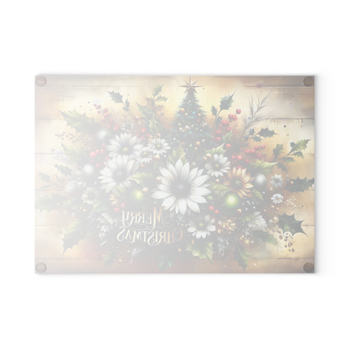 🎄✨ “Merry Christmas Florals” Glass Cutting Board – Festive Farmhouse Glow for Your Kitchen