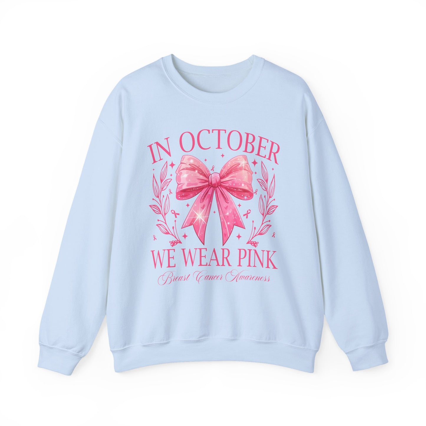 🎀✨ In October We Wear Pink Sweatshirt – Elegant Bow Breast Cancer Awareness Crewneck