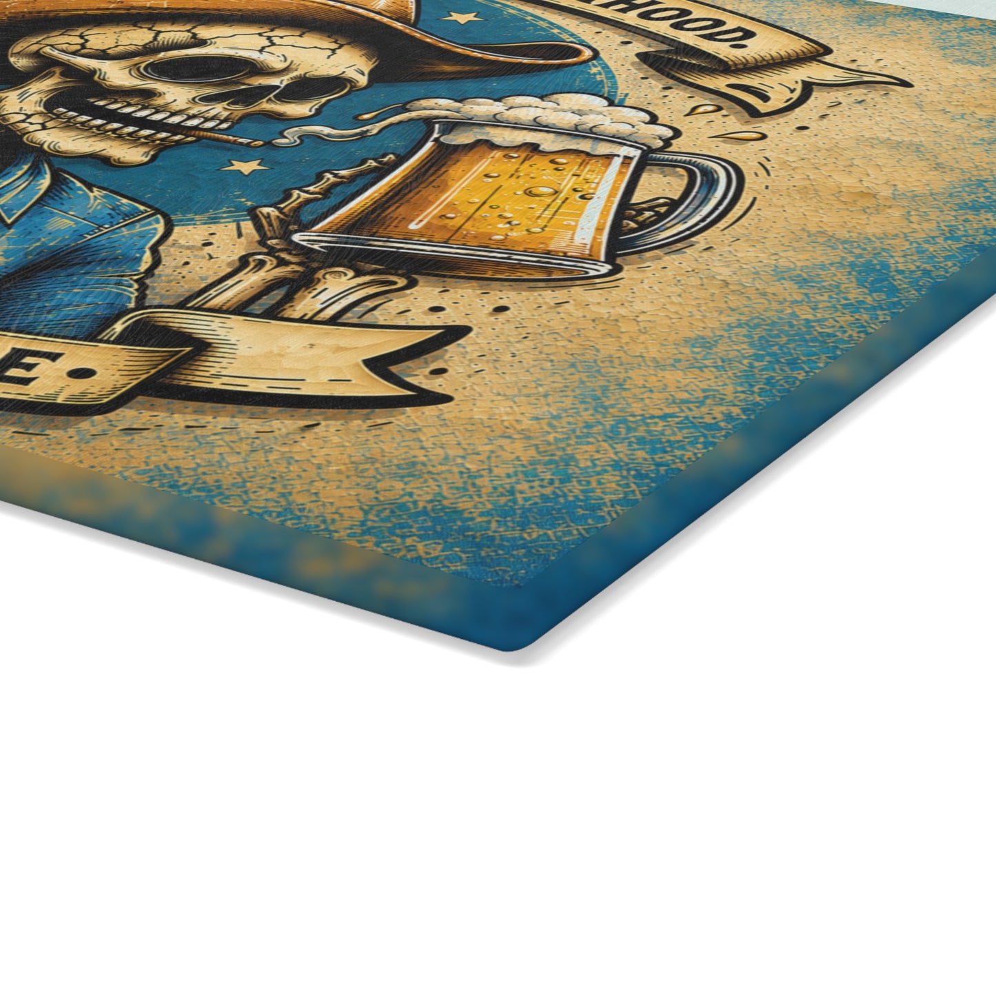 Surviving Fatherhood One Beer at a Time Glass Cutting Board – Funny Dad Skeleton Cowboy Decor