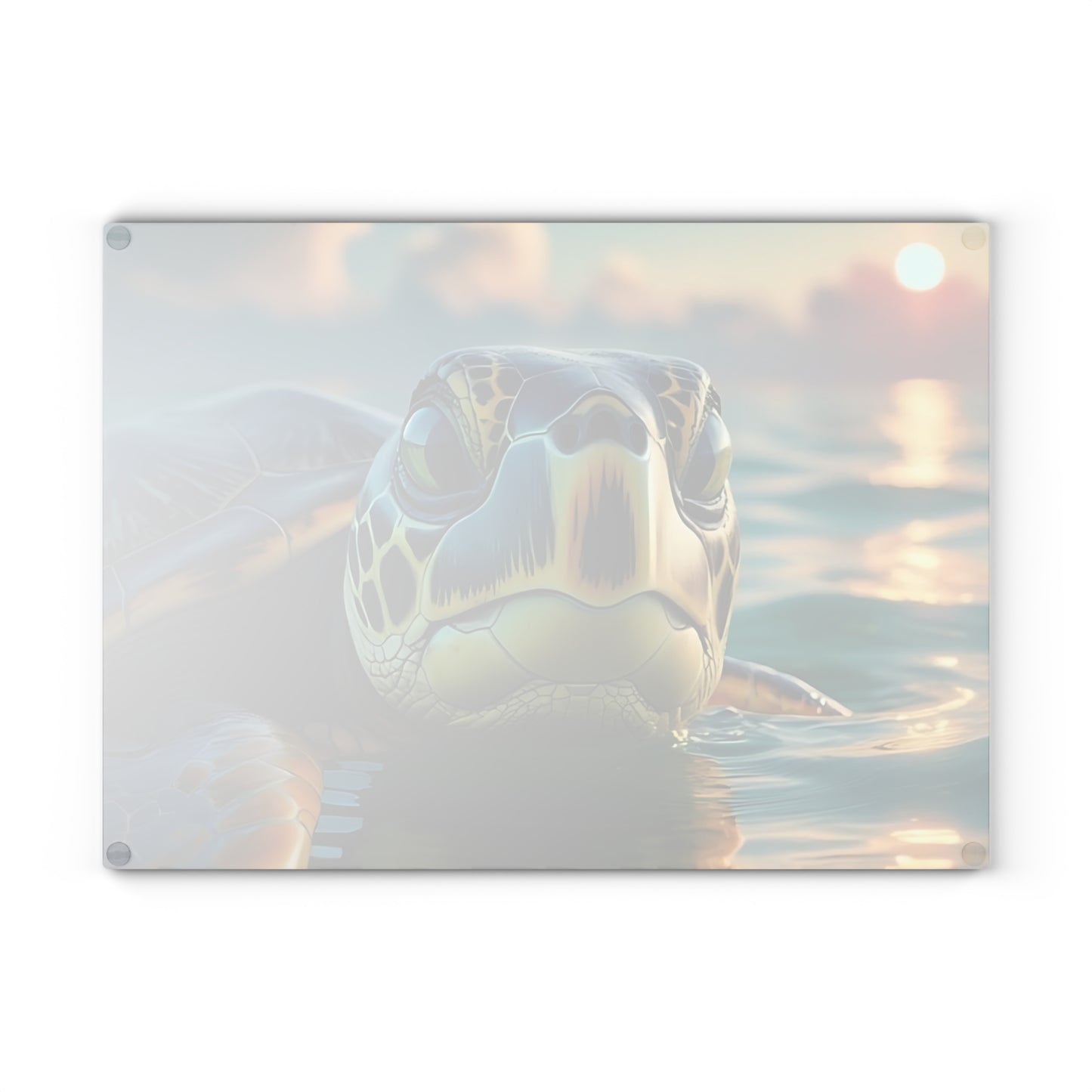 Tabla de cortar de vidrio con diseño de tortuga marina | Decoración de cocina con ambiente costero y oceánico