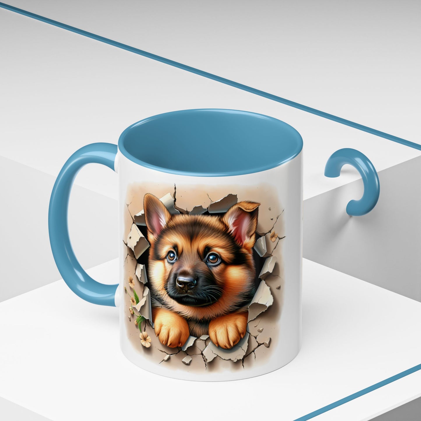 🐾☕ German Shepherd Puppy Peek Accent Mug – Loyal Pup Lover Gift ✨🖤