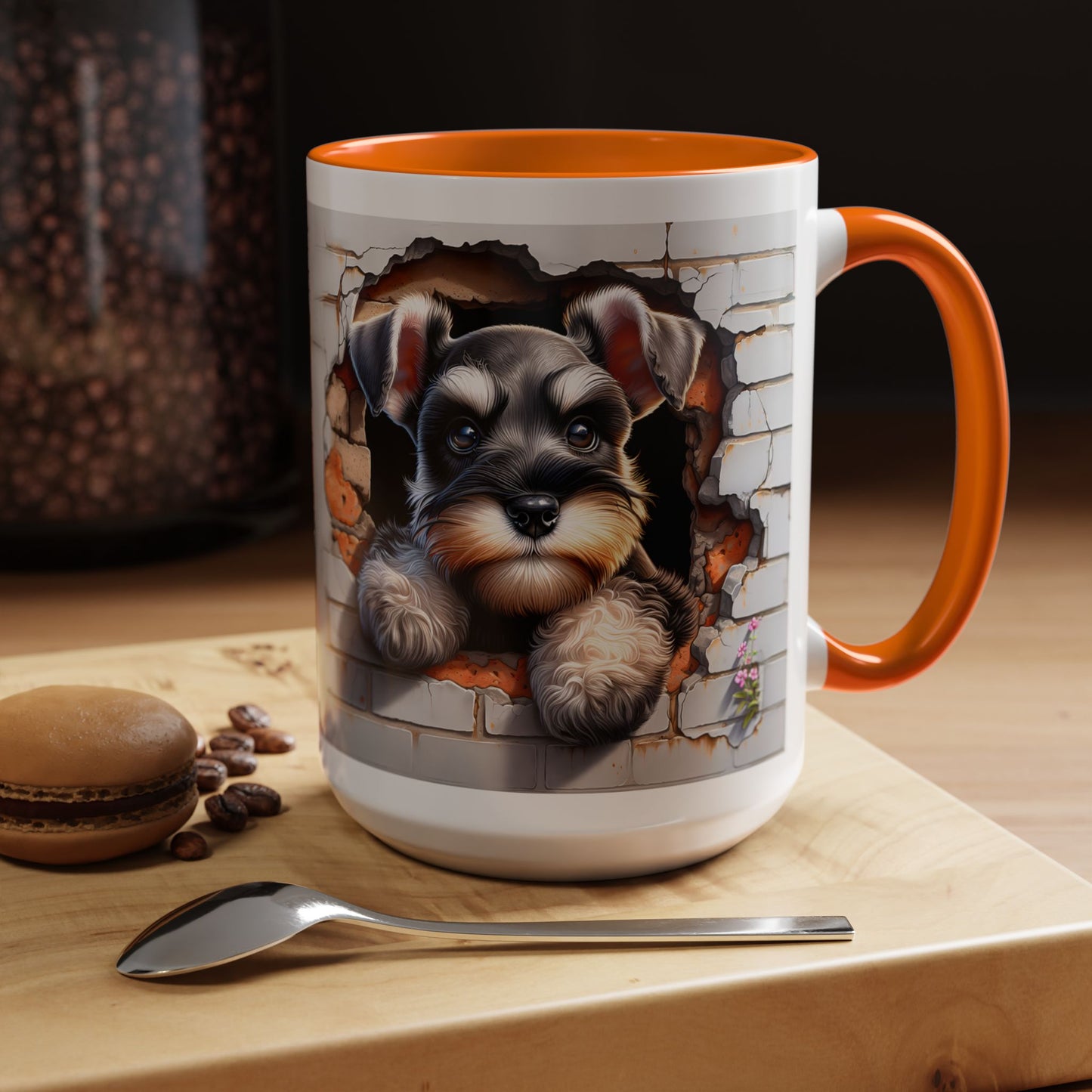 🎀🐶 Schnauzer Puppy Accent Mug – Cute Peek-Through Dog Design for Animal Lovers ☕💖