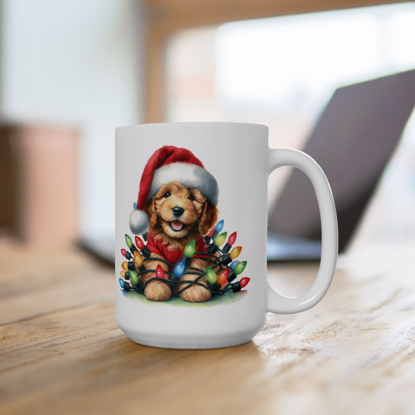 🎄 Doodle Christmas Lights Mug – Holiday Cheer with a Fluffy Twist! ☕🐶
