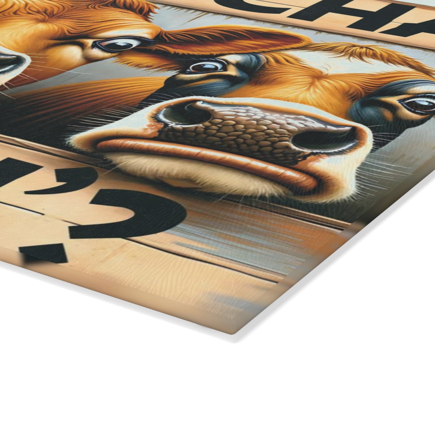 🐮🤠 “Whatcha Makin’?” Glass Cutting Board – Cozy Charm for Your Kitchen