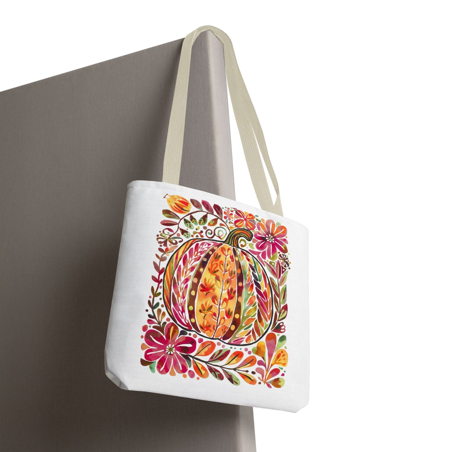 🎨 Watercolor Autumn Pumpkin Floral Tote Bag – Artistic Fall Charm 🍂