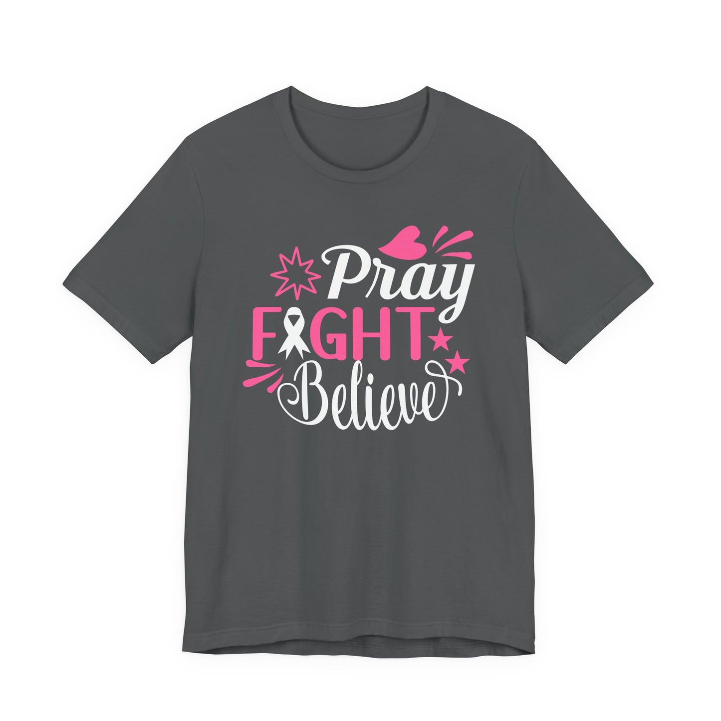 💗 Pray Fight Believe – Breast Cancer Awareness T-Shirt 🎗️
