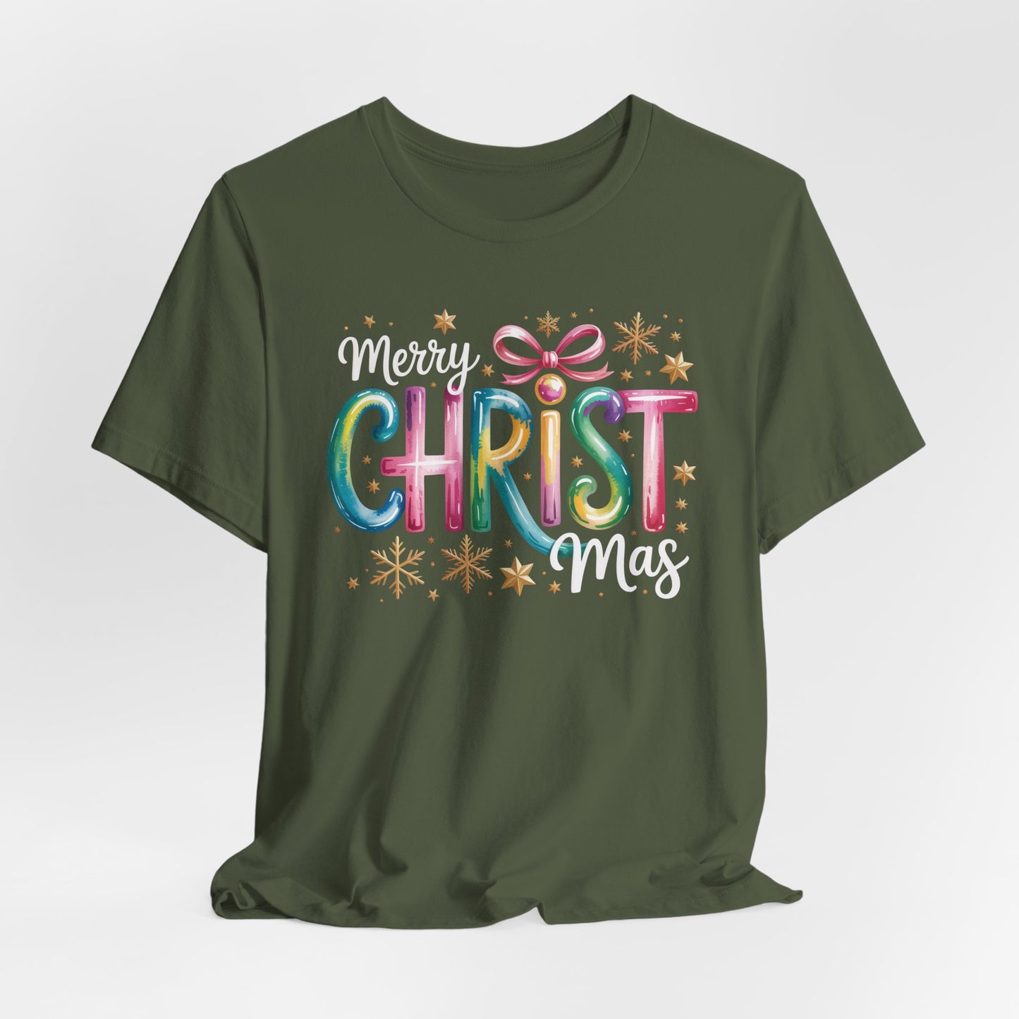 🎄✨ Merry Christmas Glow Lettering T-Shirt – Festive & Bright Holiday Style 🎁🌟
